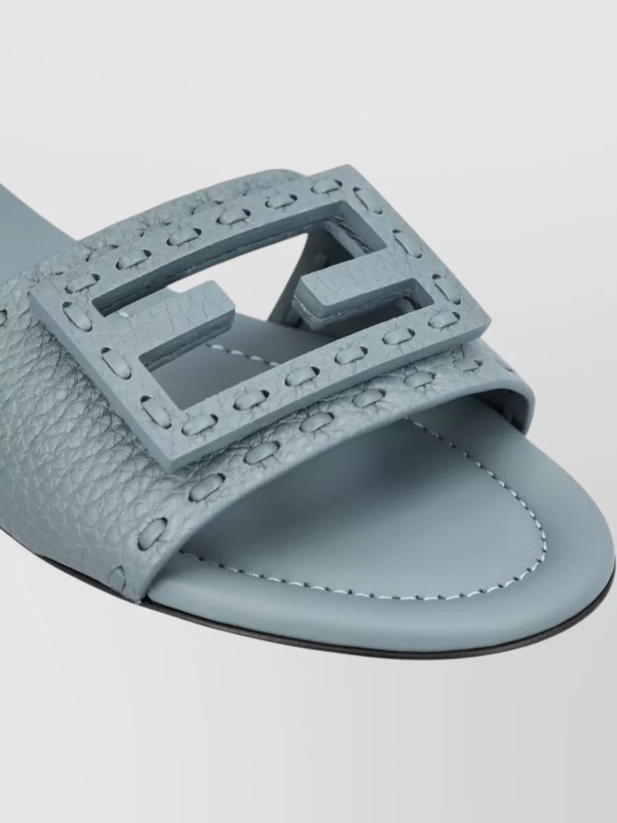 Fendi Leather Slides Buckle Detail Flat Sole In Blue