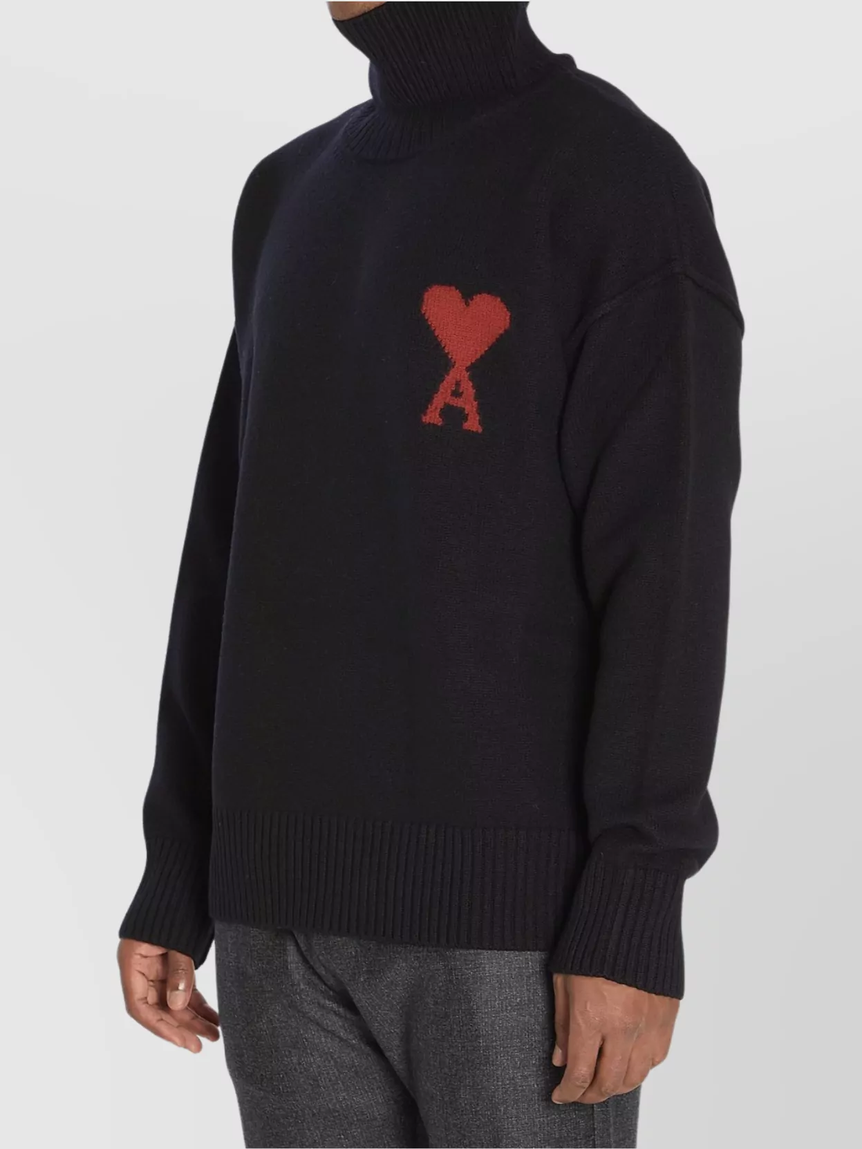 Ami Alexandre Mattiussi Ami Paris Funnel-neck Sweater With Heart Intarsia Design In Black