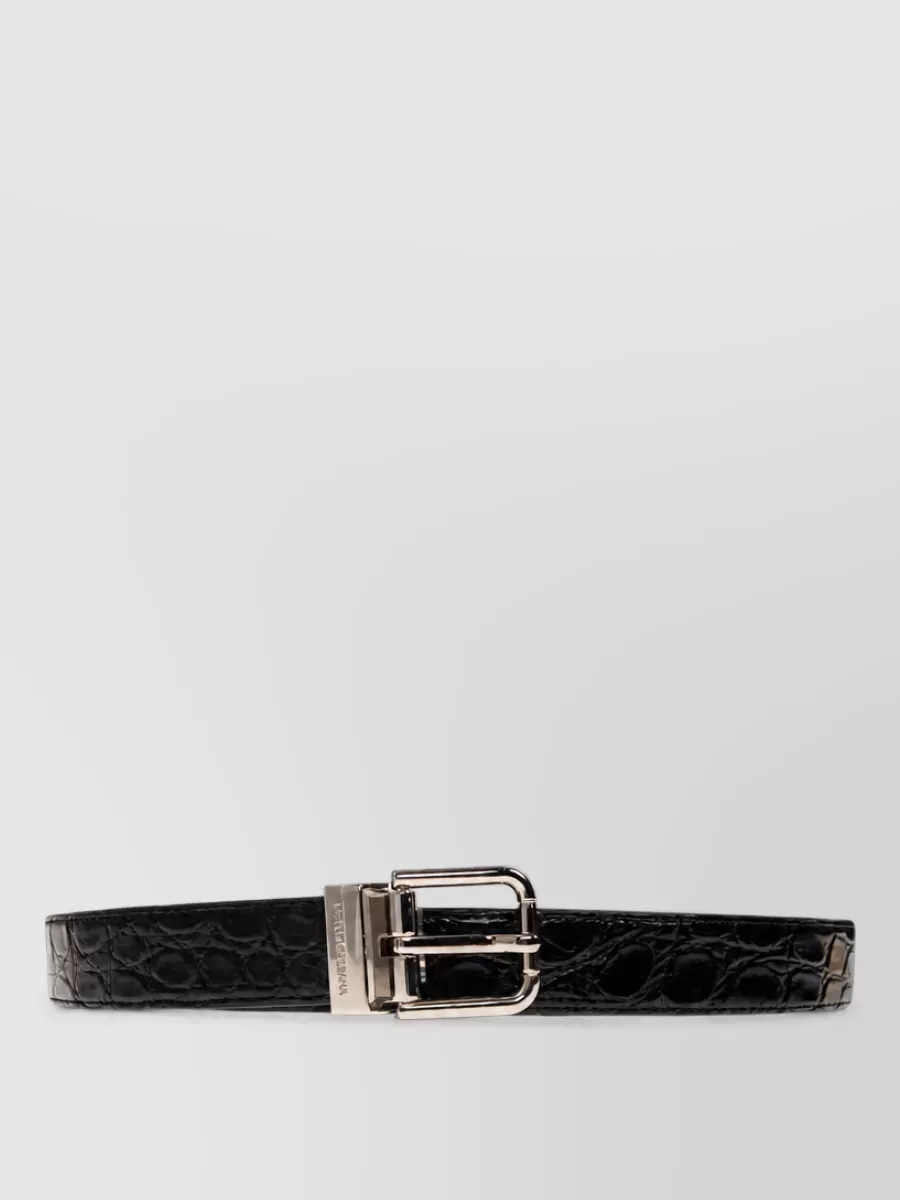 Dolce&Gabbana Caiman leather belt — E is a simple black belt with a discreet silver buckle that quietly defines the high waist without introducing logos or distraction.