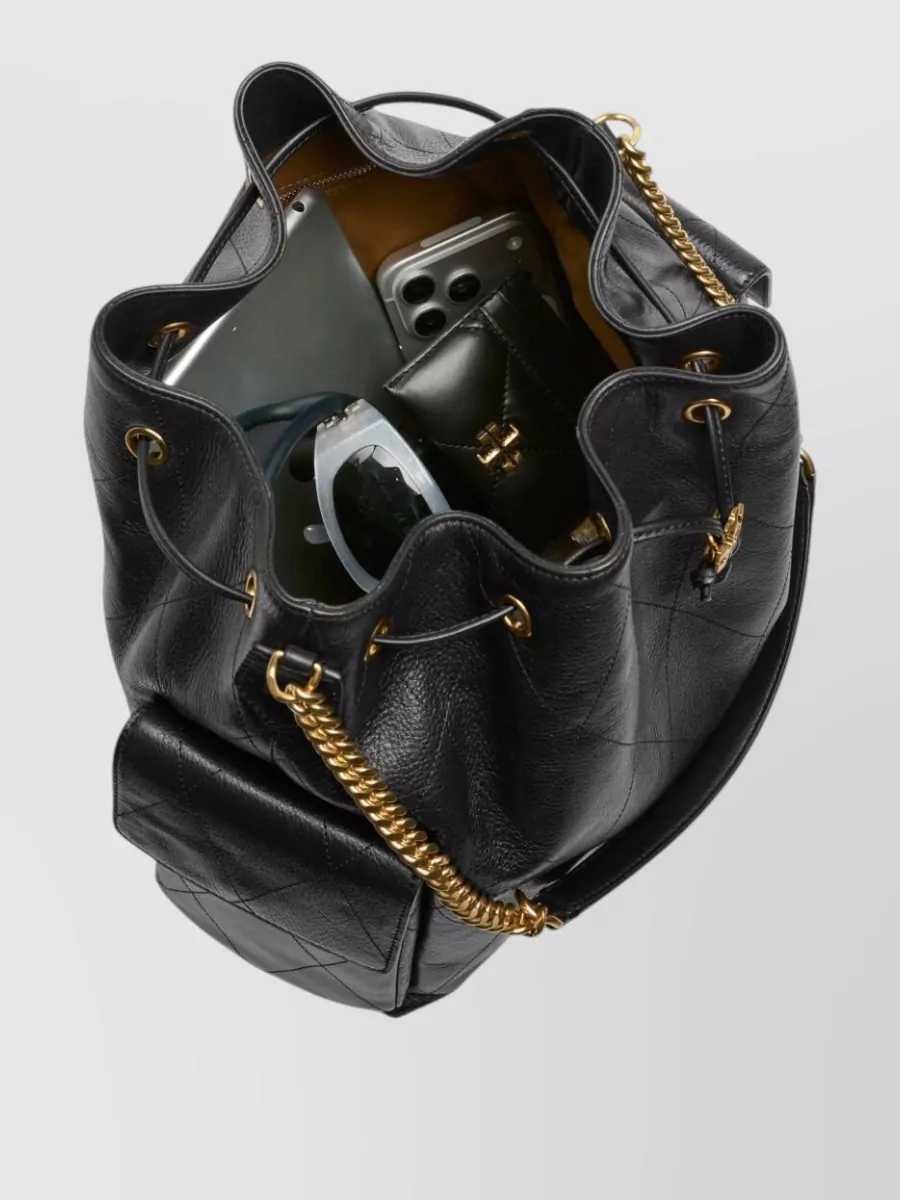 Tory Burch Large Leather Quilted Drawstring Bucket Bag