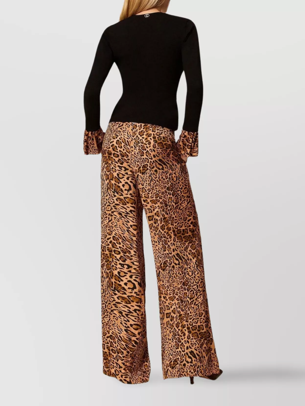 Twin-Set High Waist Wide Leg Animal Print Trousers