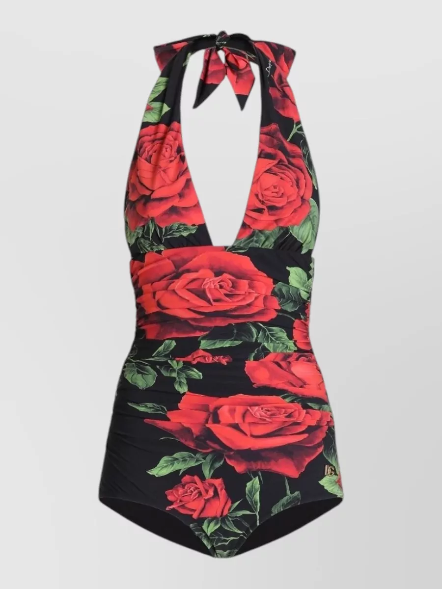 Dolce&Gabbana rose print v-neck swimsuit