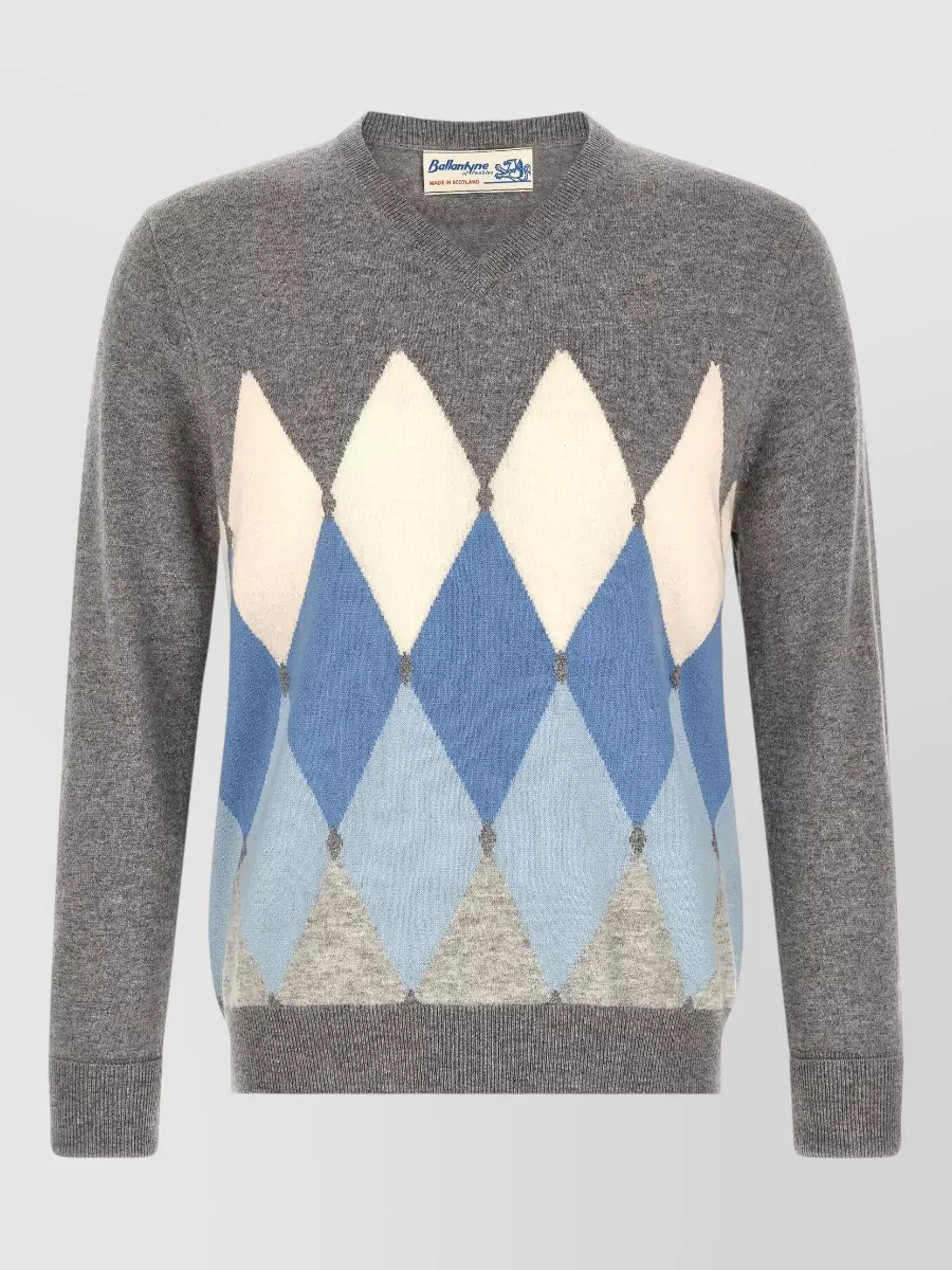 Ballantyne cashmere v-neck regular-fit diamond-intarsia jumper