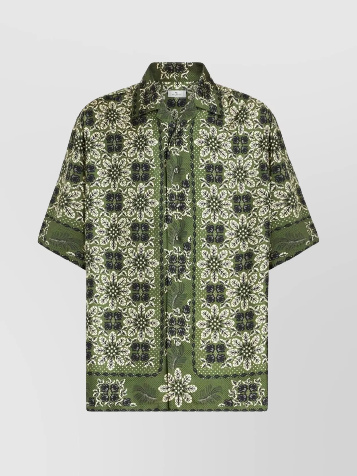 Shop Etro Floral Print Silk Shirt With Cuban Collar