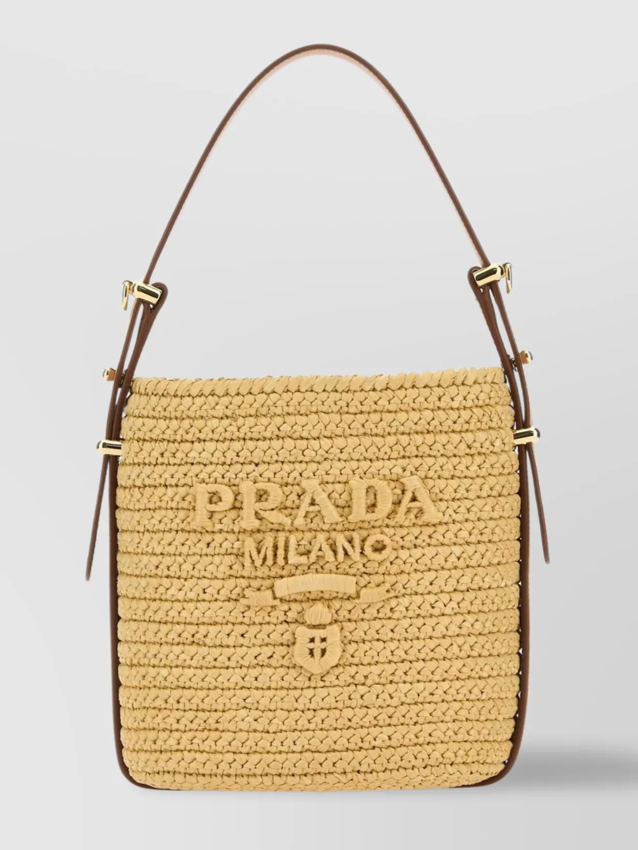 Shop Prada Woven Texture Shoulder Bag With Gold-tone Hardware