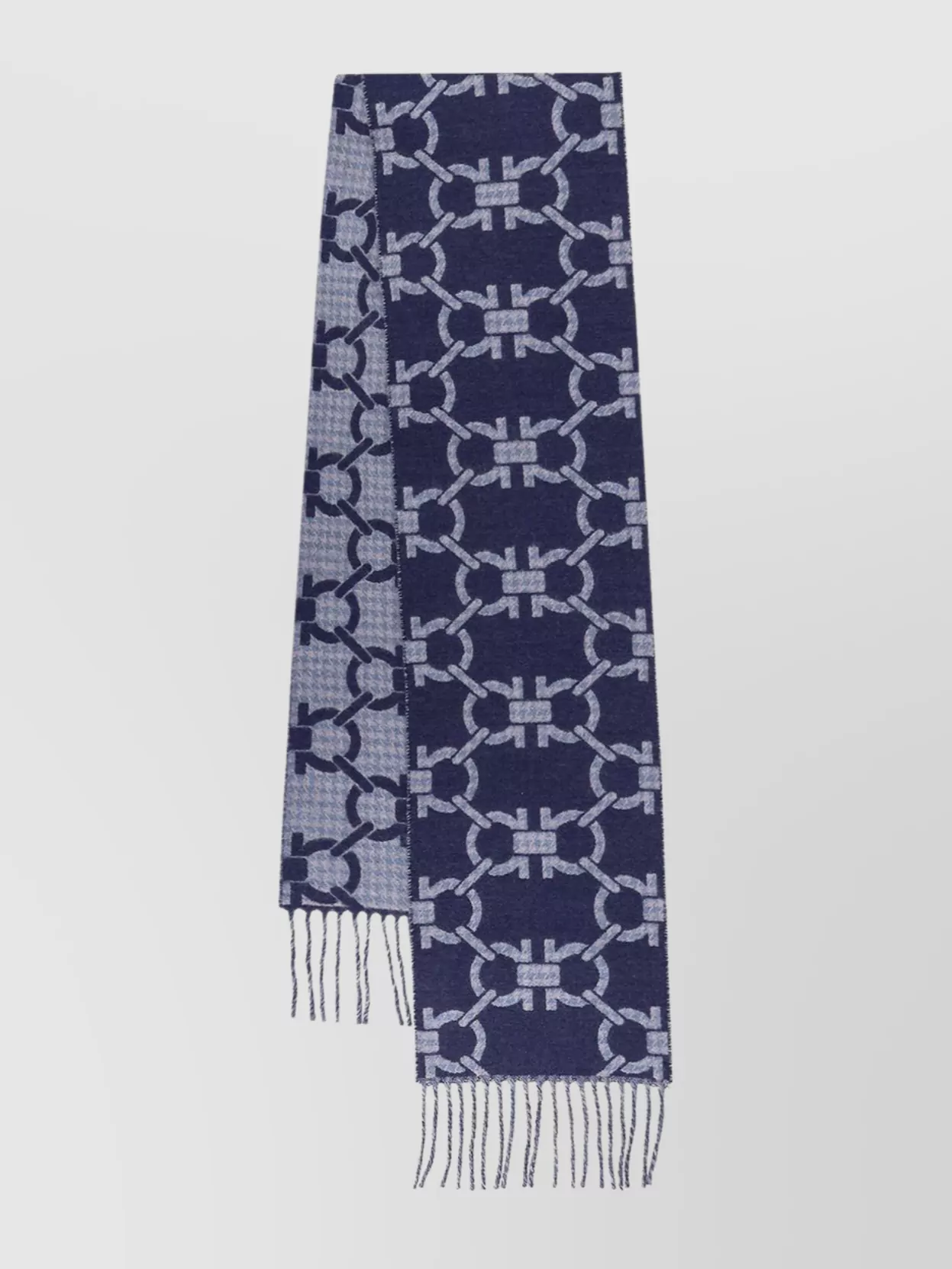 Ferragamo Wool Scarf With Fringe Detail And Geometric Pattern