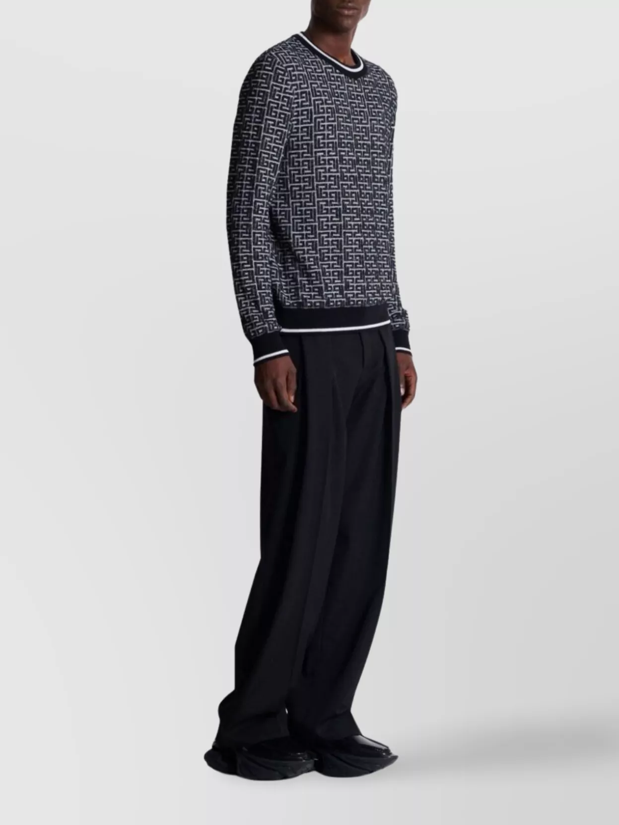 Shop Balmain 3d Monogram Vanise Knit Sweater In Black