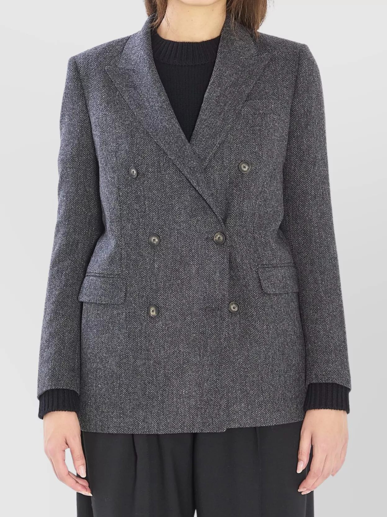 Tagliatore Jasmine Herringbone Double-breasted Peacoat In Gray