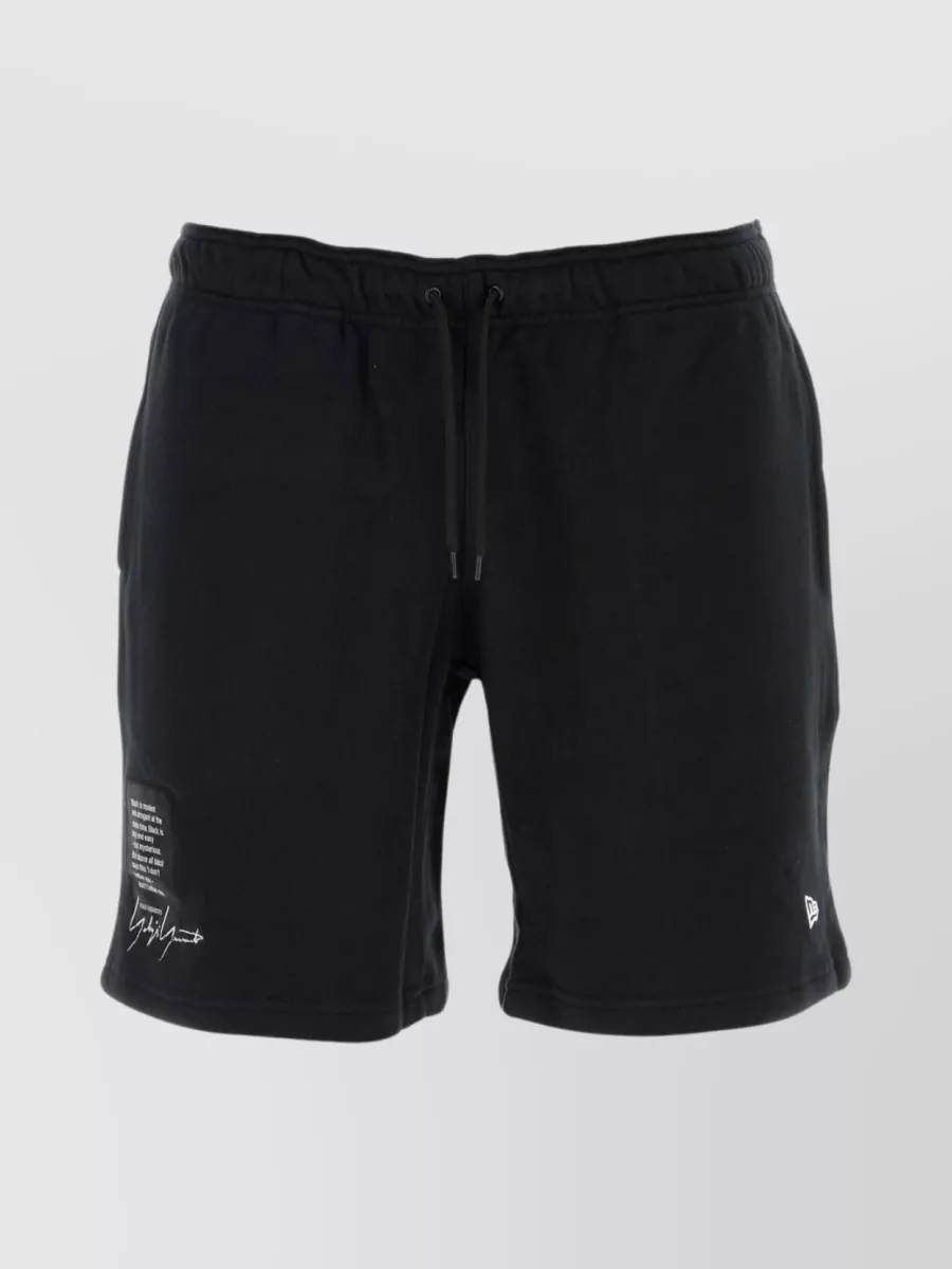Shop Yohji Yamamoto Elastic Waistband Cotton Bermuda Shorts In Black