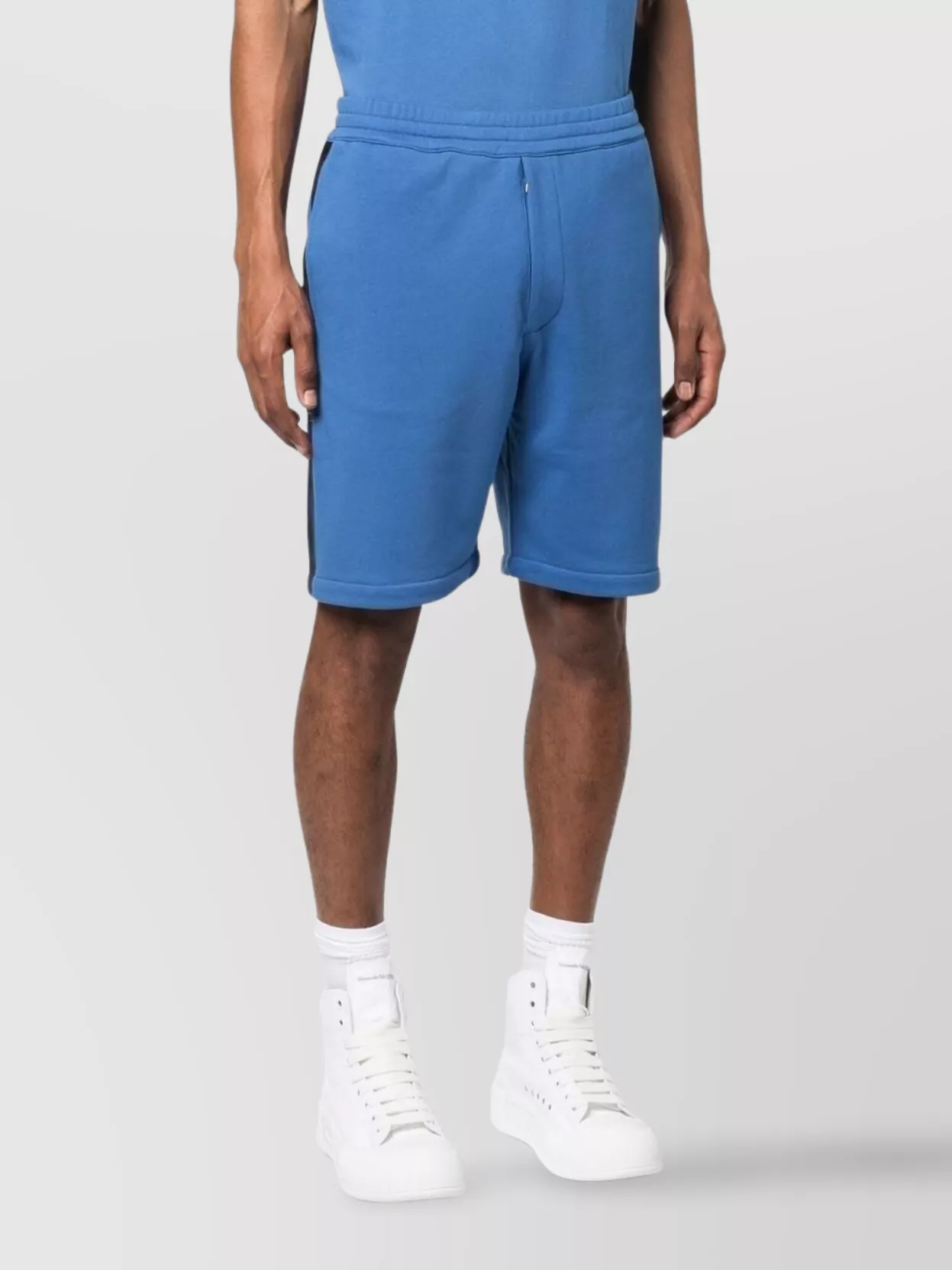 Alexander Mcqueen Cotton Logo Shorts With Side Stripe Detail