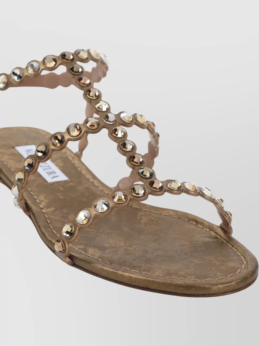 Aquazzura Tequila Flat Sandal Ankle Strap Metallic