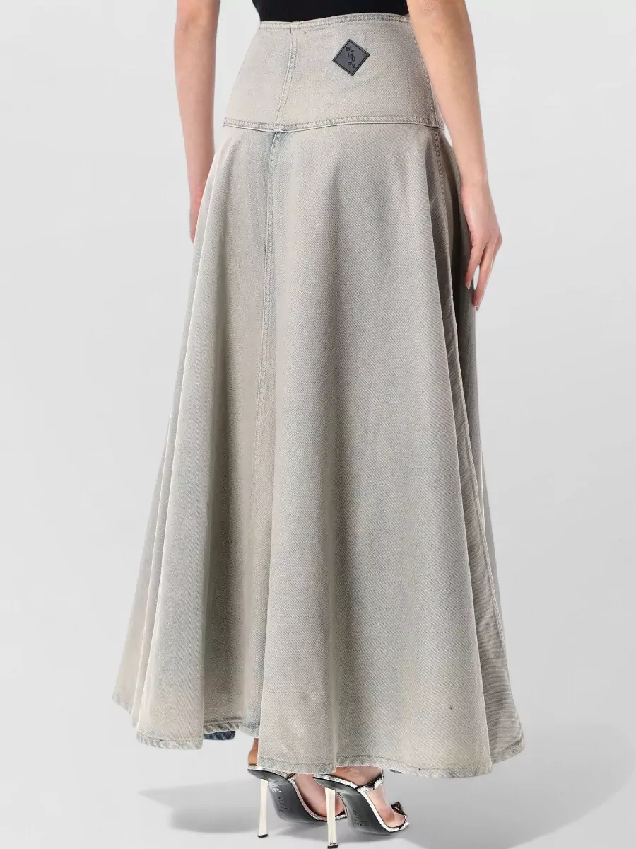 Haikure Denim High-Rise Flared Midi Skirt