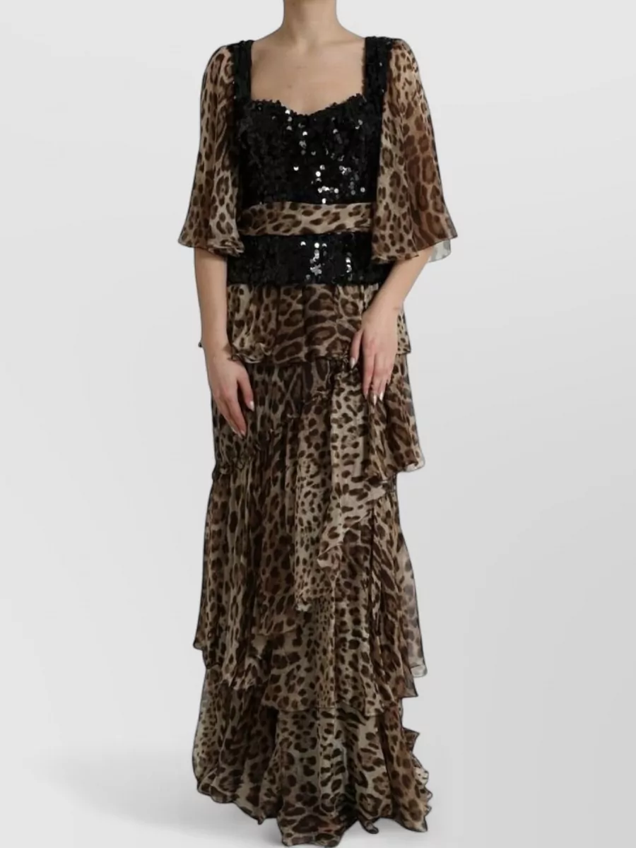 Dolce&Gabbana Silk leopard-print sequined tiered maxi dress
