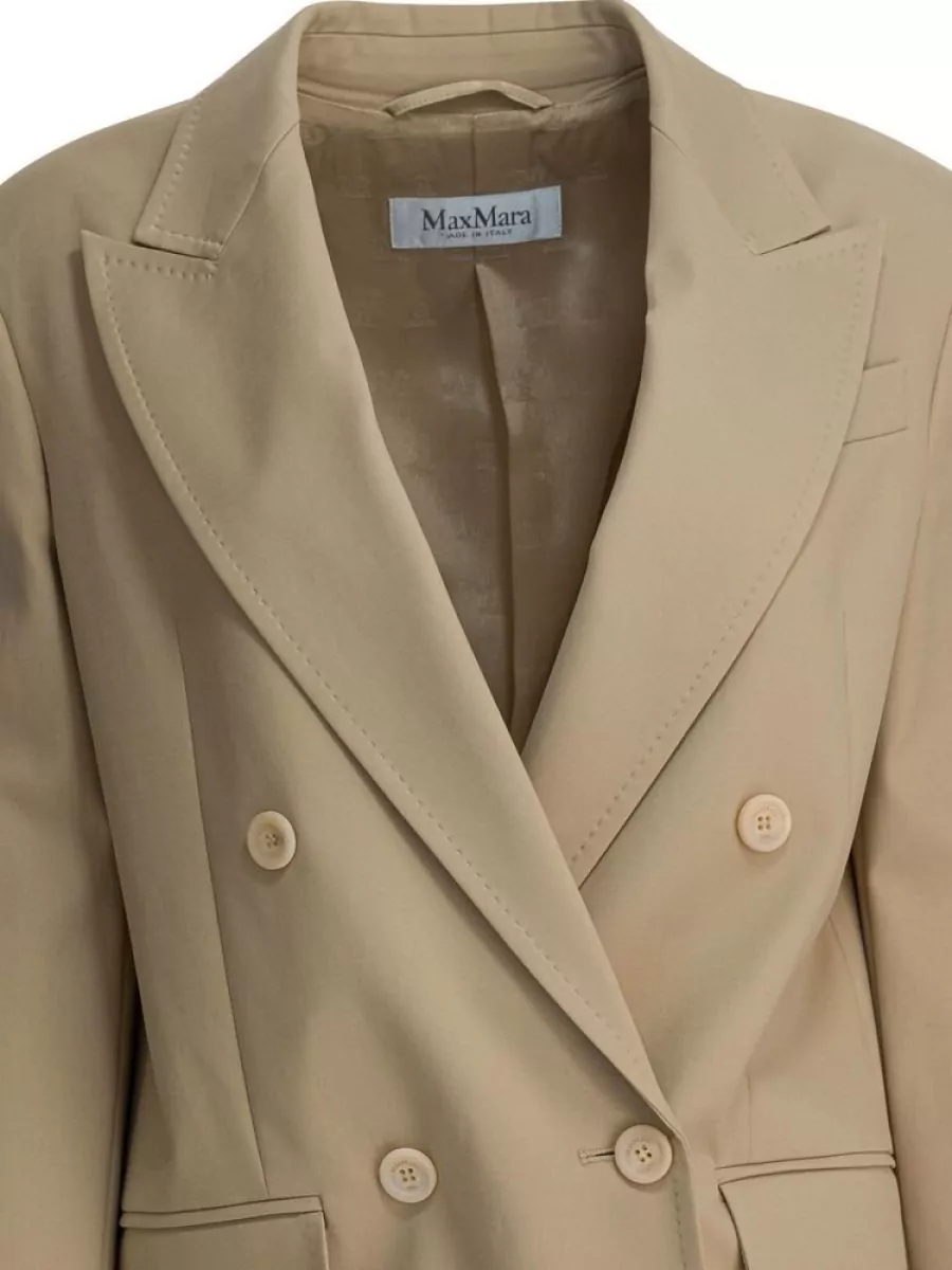 Max Mara Double Breasted Jacket Buttoned Cuffs Lapels In Nude