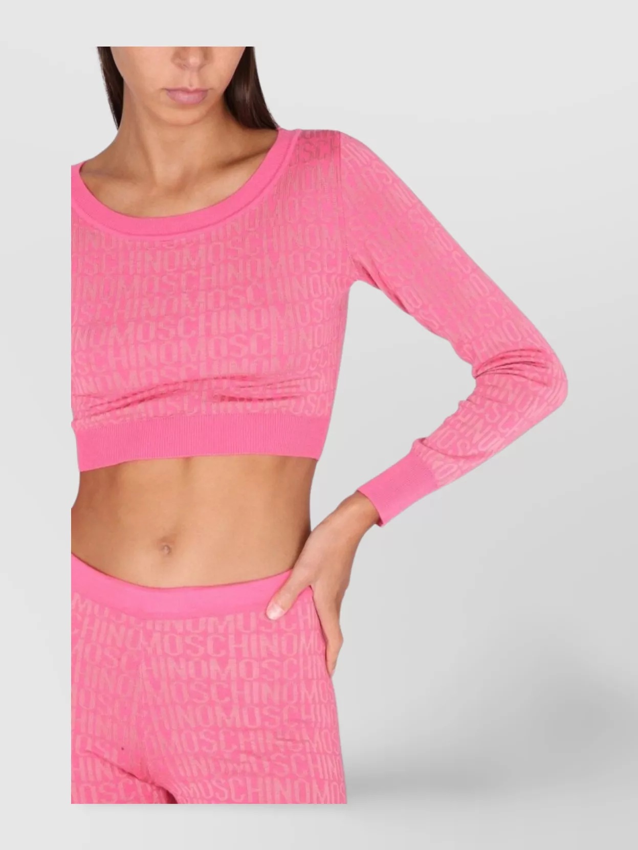 Moschino Cropped Pullover With Allover Logo Pattern