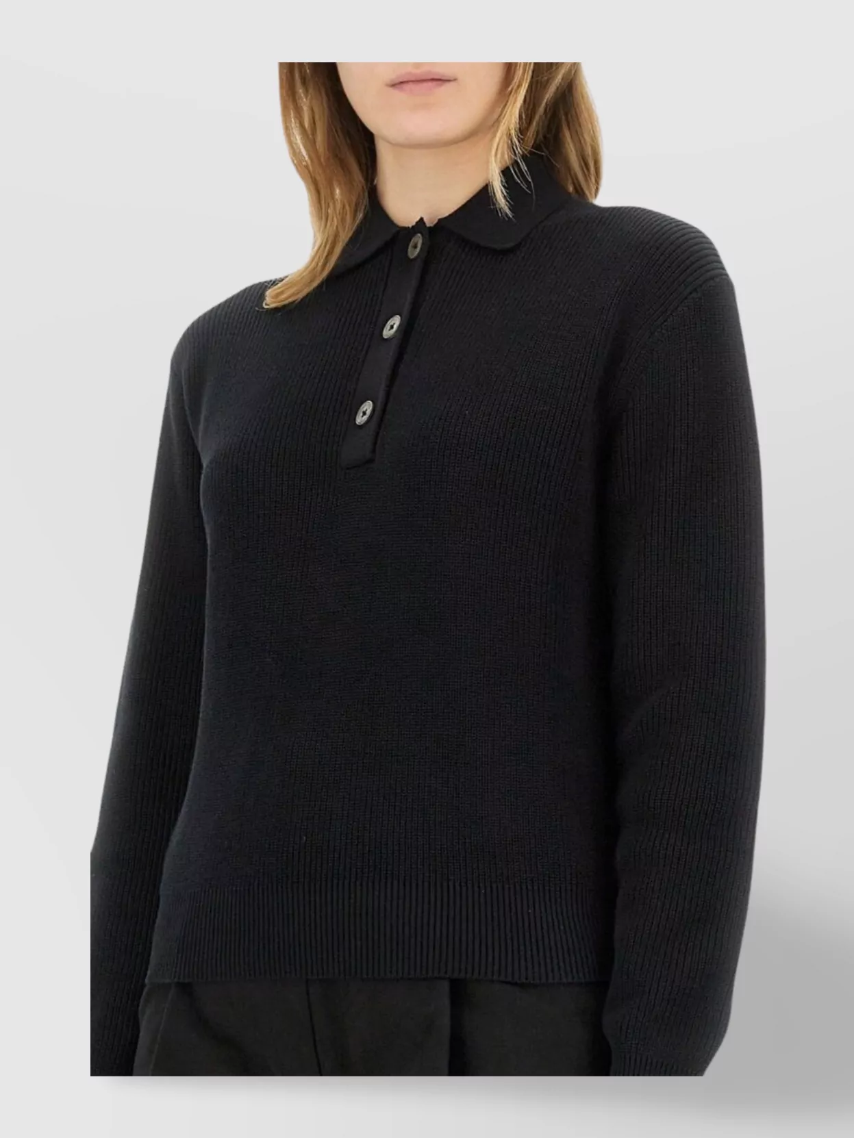 Studio Nicholson Ribbed Texture Knit Polo Shirt