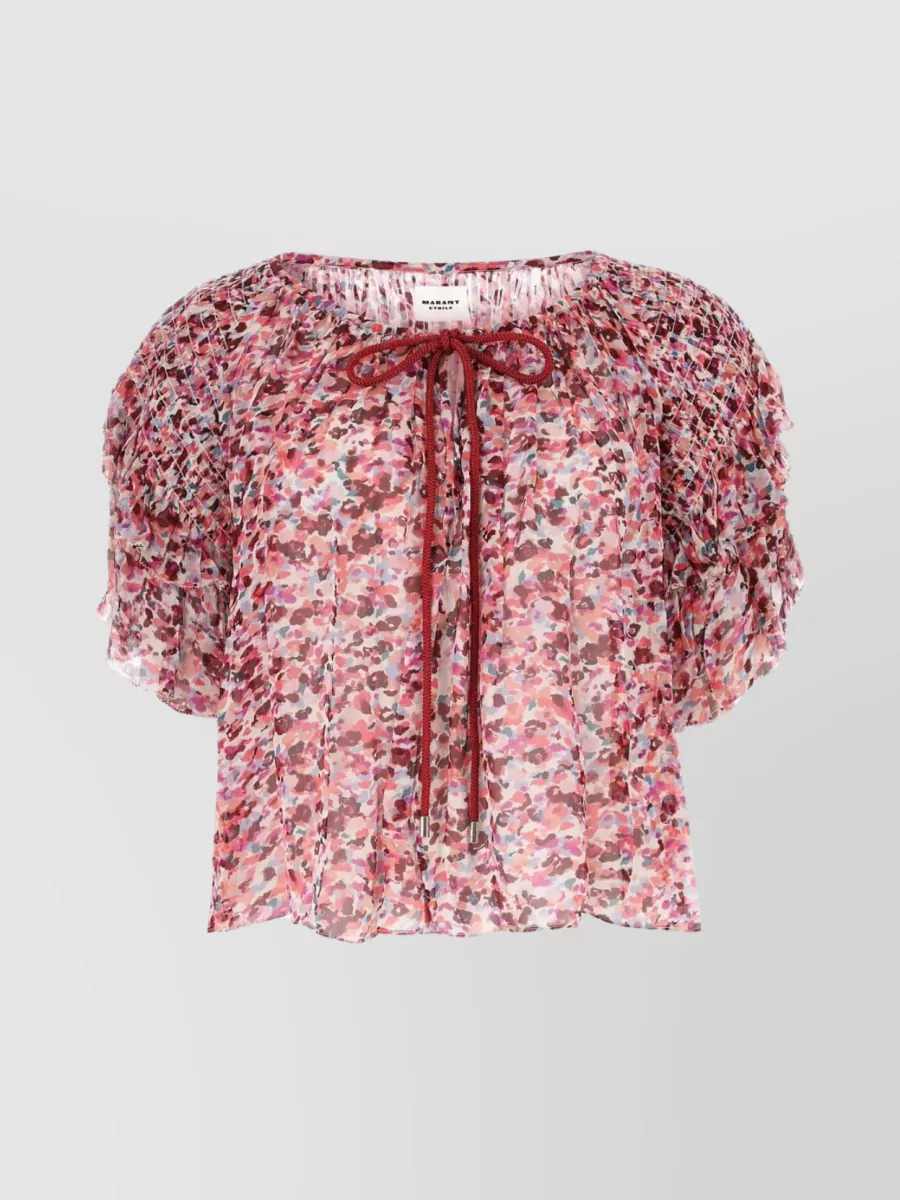 Shop Isabel Marant Étoile Floral Sheer Ruffle Top In Pink