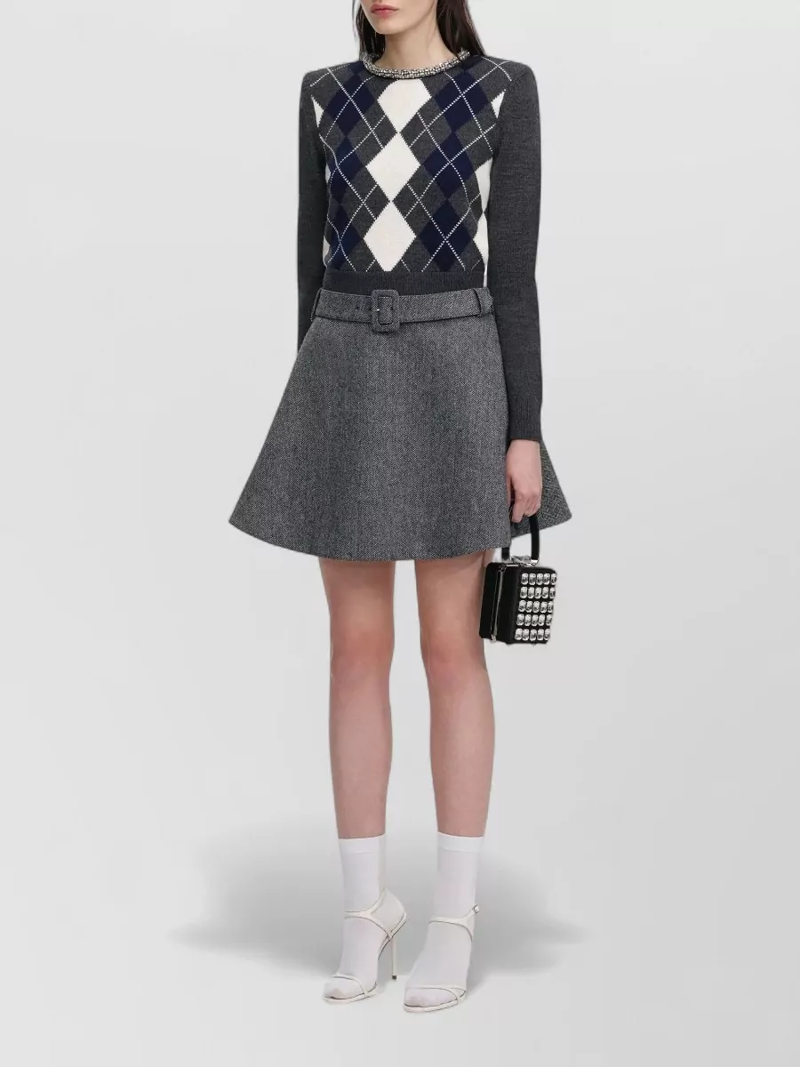Self-Portrait Wool argyle crystal-trim knit jumper