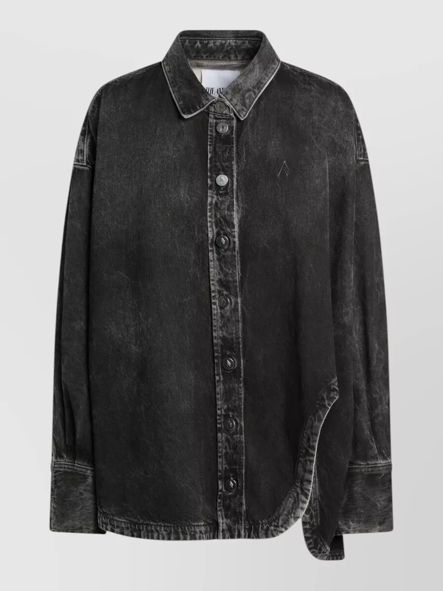 Attico Washed Denim Shirt Collared Long Sleeves In Black