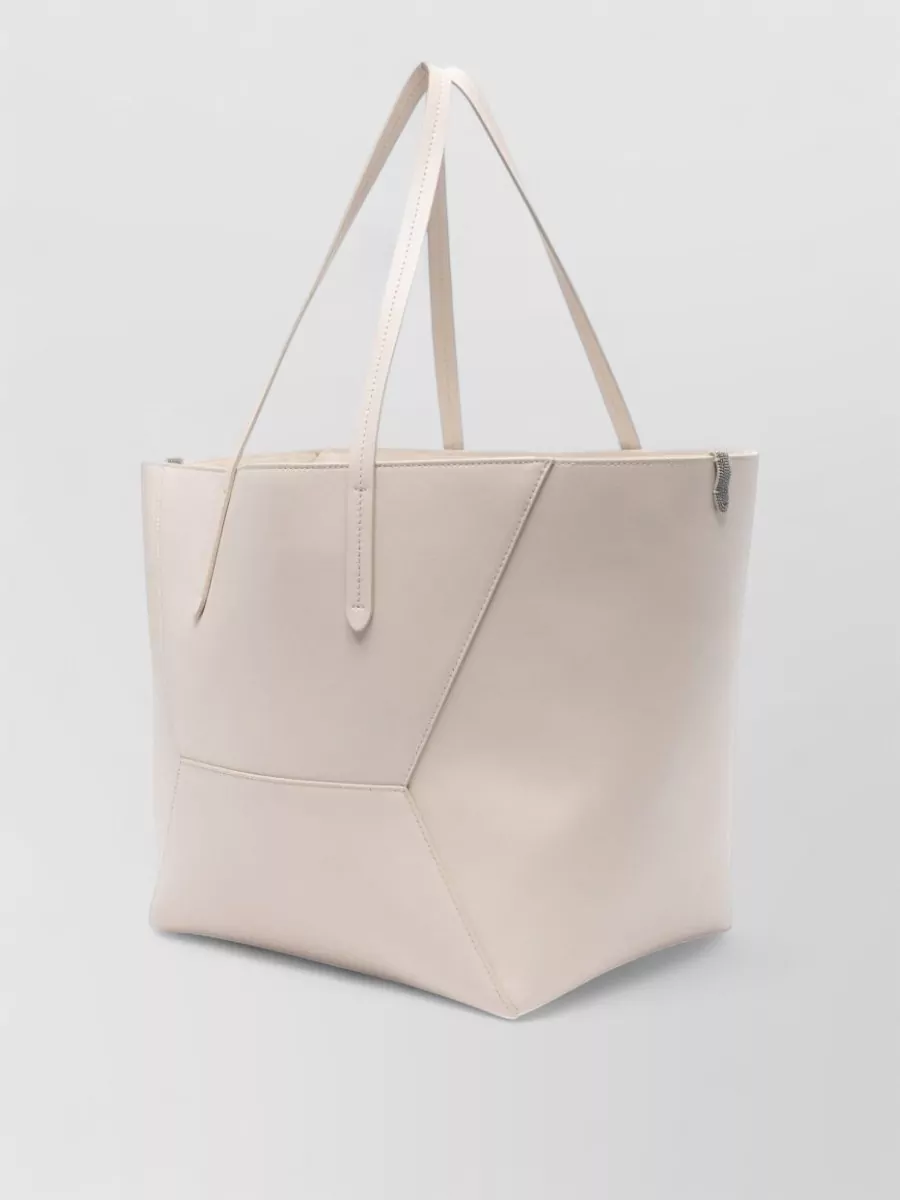 Brunello Cucinelli Leather Tote Bag Geometric Panel Design