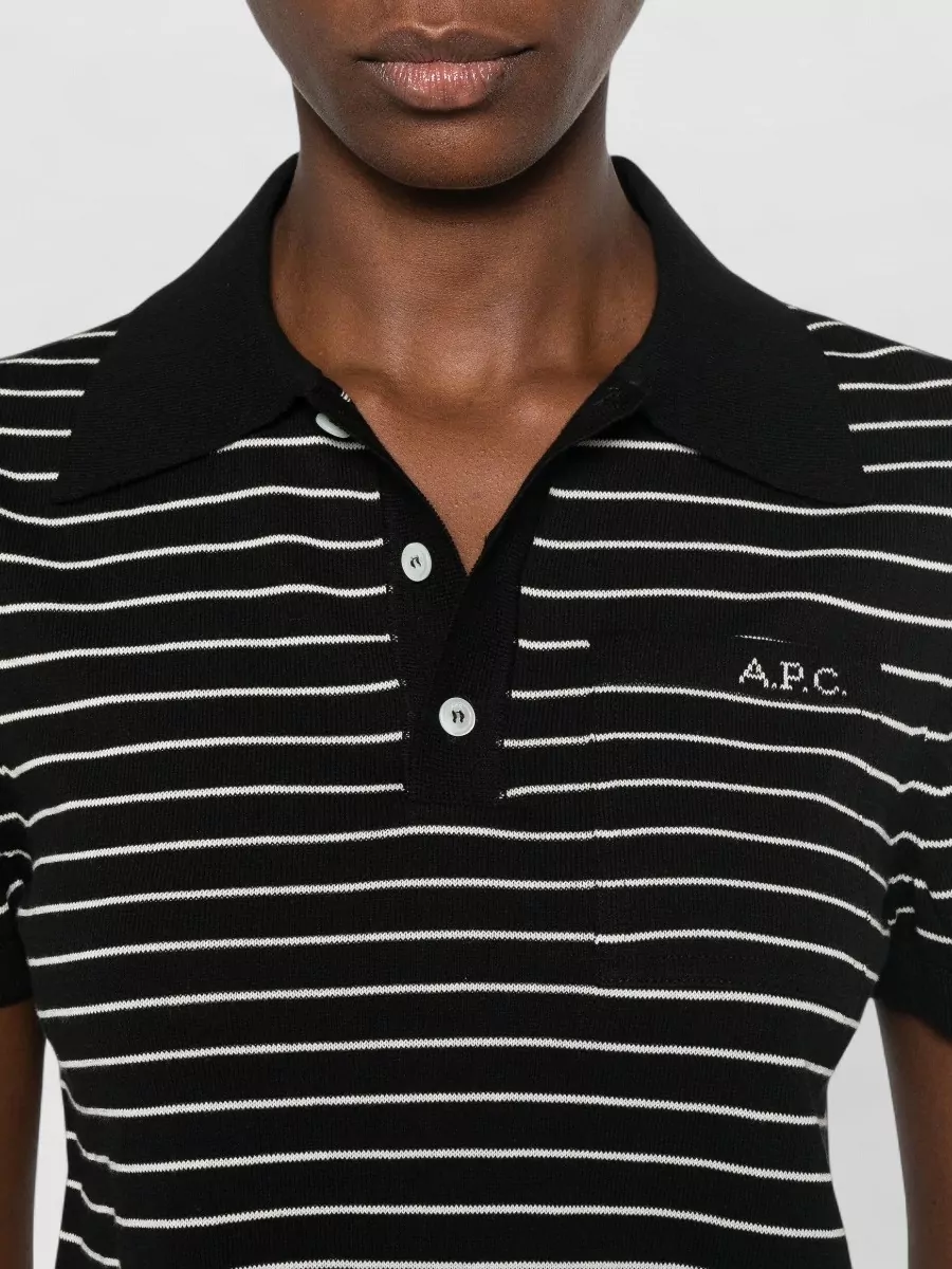 A.p.c. Striped Cotton Ribbed Polo Shirt