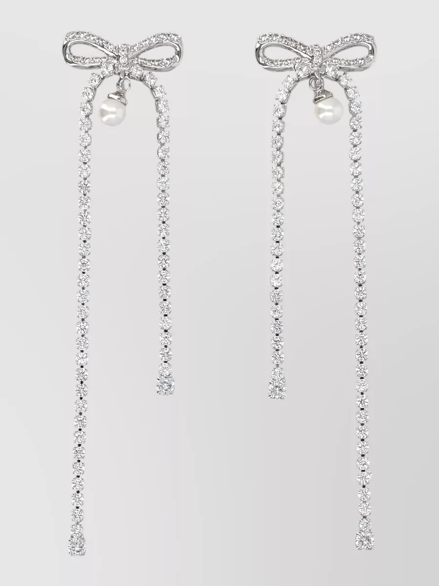 Self-Portrait crystal-embellished bow drop earrings