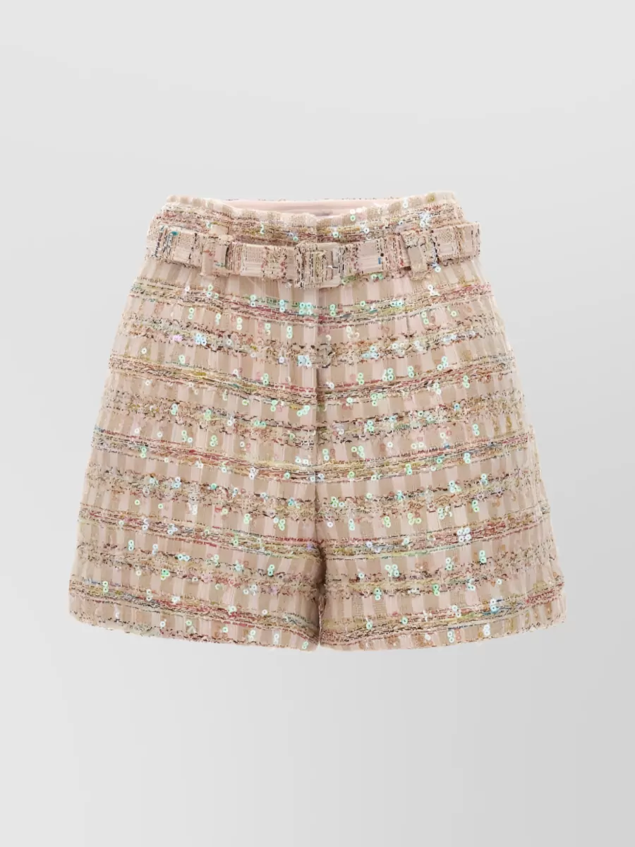 Shop Self-portrait Tweed Sequin Bouclé Shorts In Cream