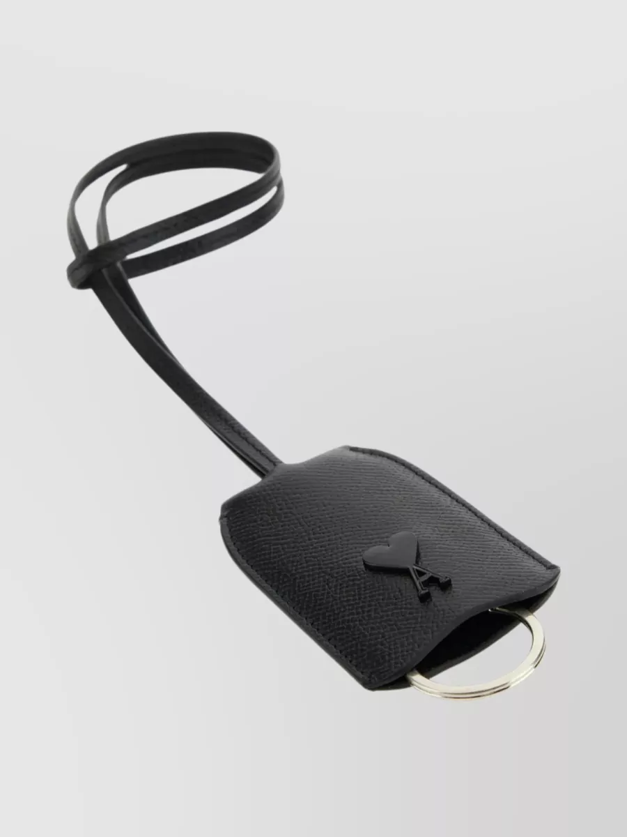 Shop Ami Alexandre Mattiussi Textured Loop Handle Key Holder In Black