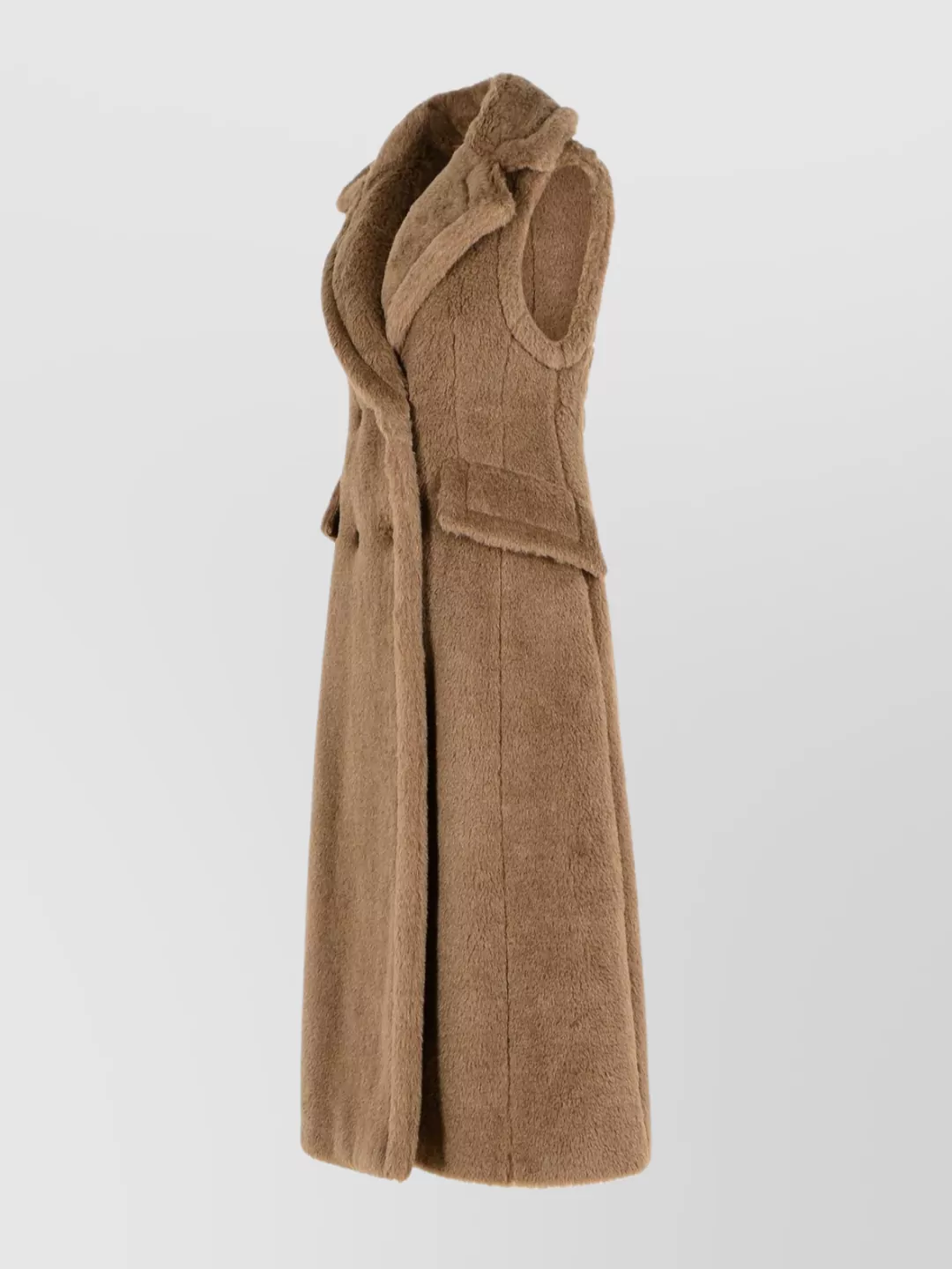 Max Mara Alpaca Wool Sleeveless Coat Flap Pockets In Brown