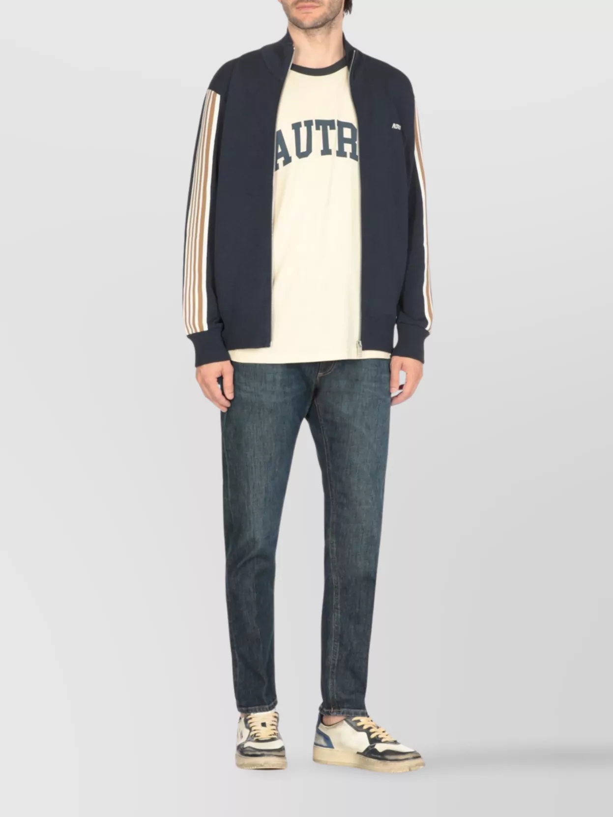 Autry Men's Striped Sleeve Sweatshirt With High Neck
