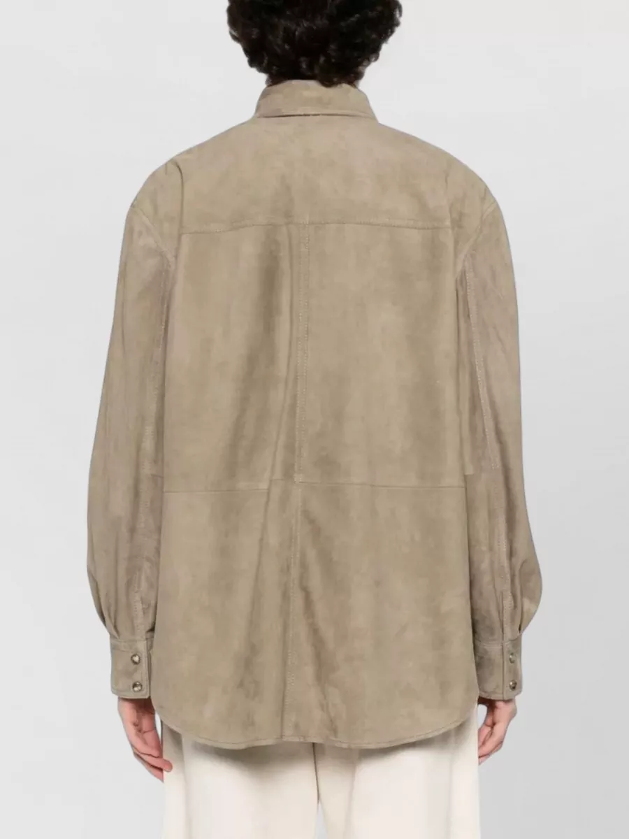 Brunello Cucinelli Suede Long-Sleeve Shirt