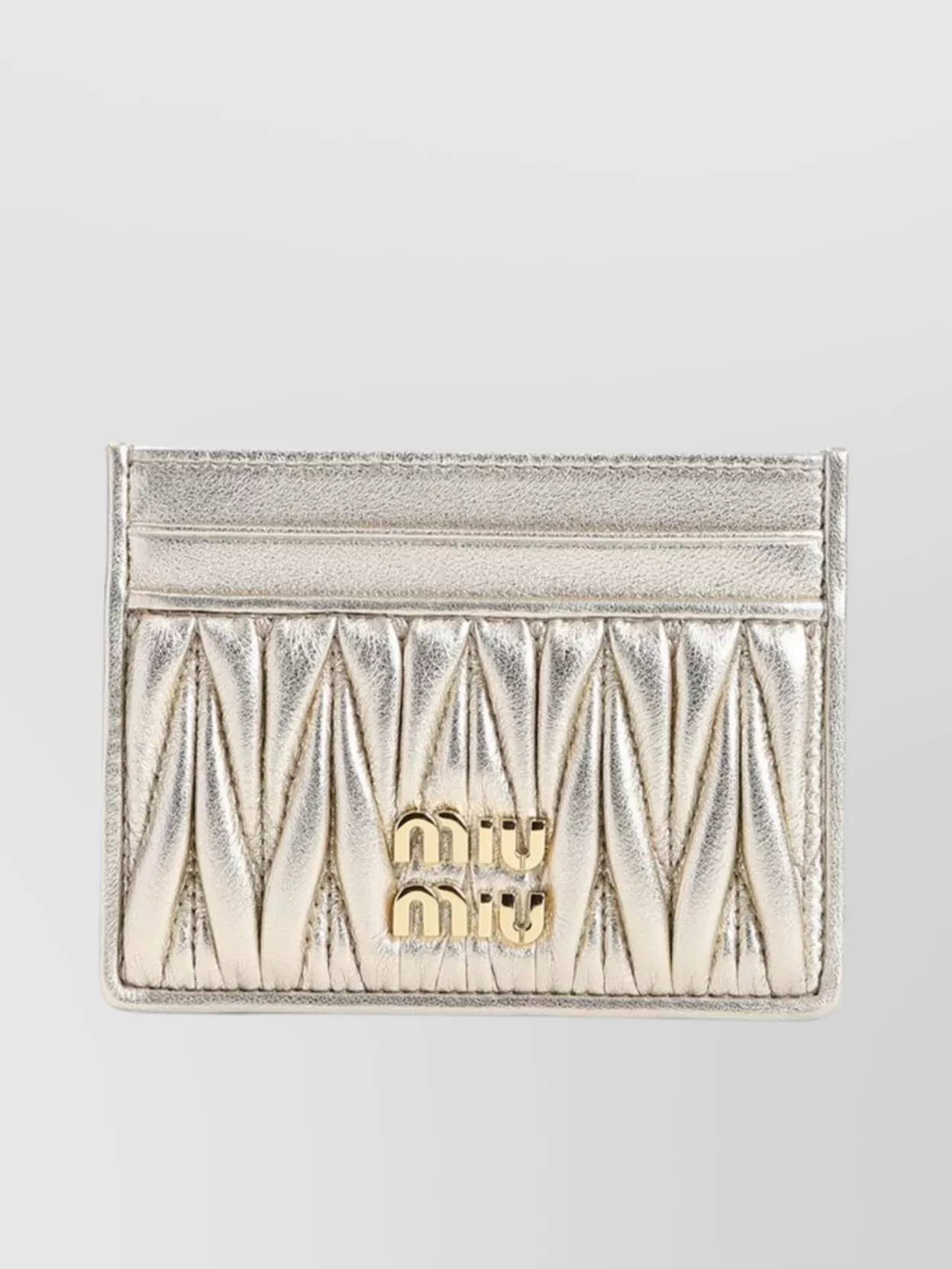 Miu Miu Logo Matelassé Leather Cardholder In Neutrals