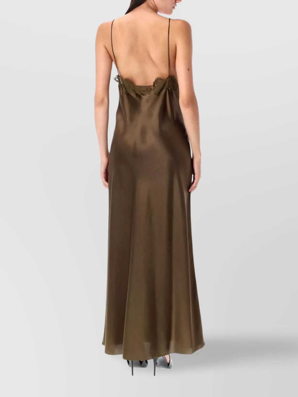 Saint Laurent Lace-trimmed Silk Satin Slip Dress In Multi