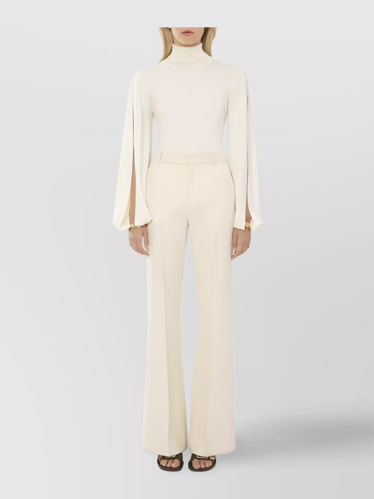 Chloé Textured Ribbed Knit Top With Slit Sleeves
