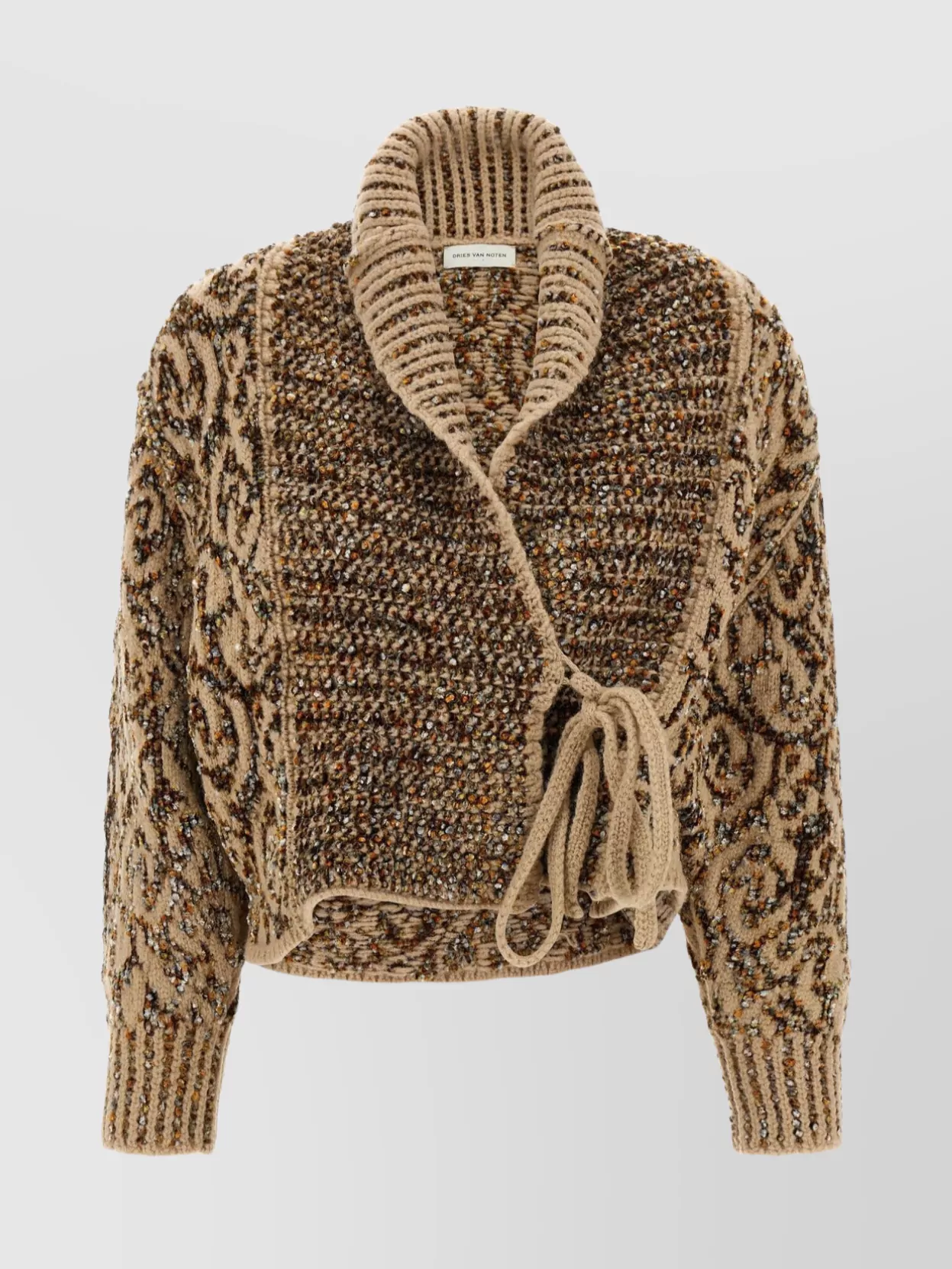 Dries Van Noten Textured Knit Cardigan Shawl Collar In Brown