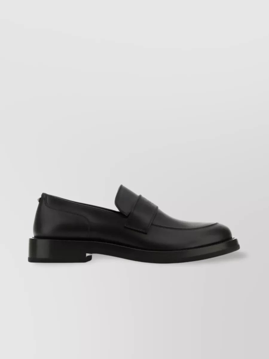 Shop Valentino Round-toe Leather Loafers With Stud And Strap Detail In Black