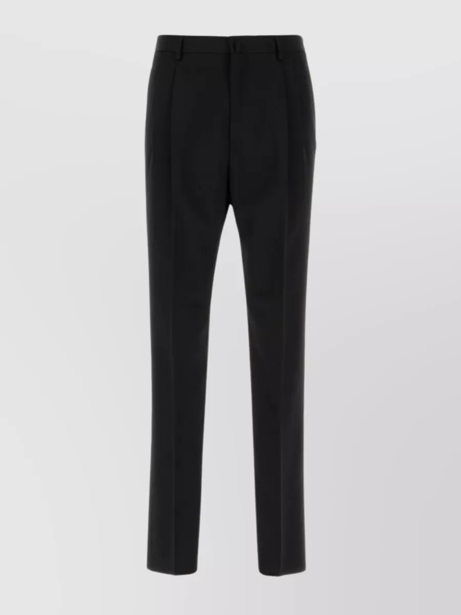 Shop Lanvin Pleated Wool Trousers With Belt Loops In Black