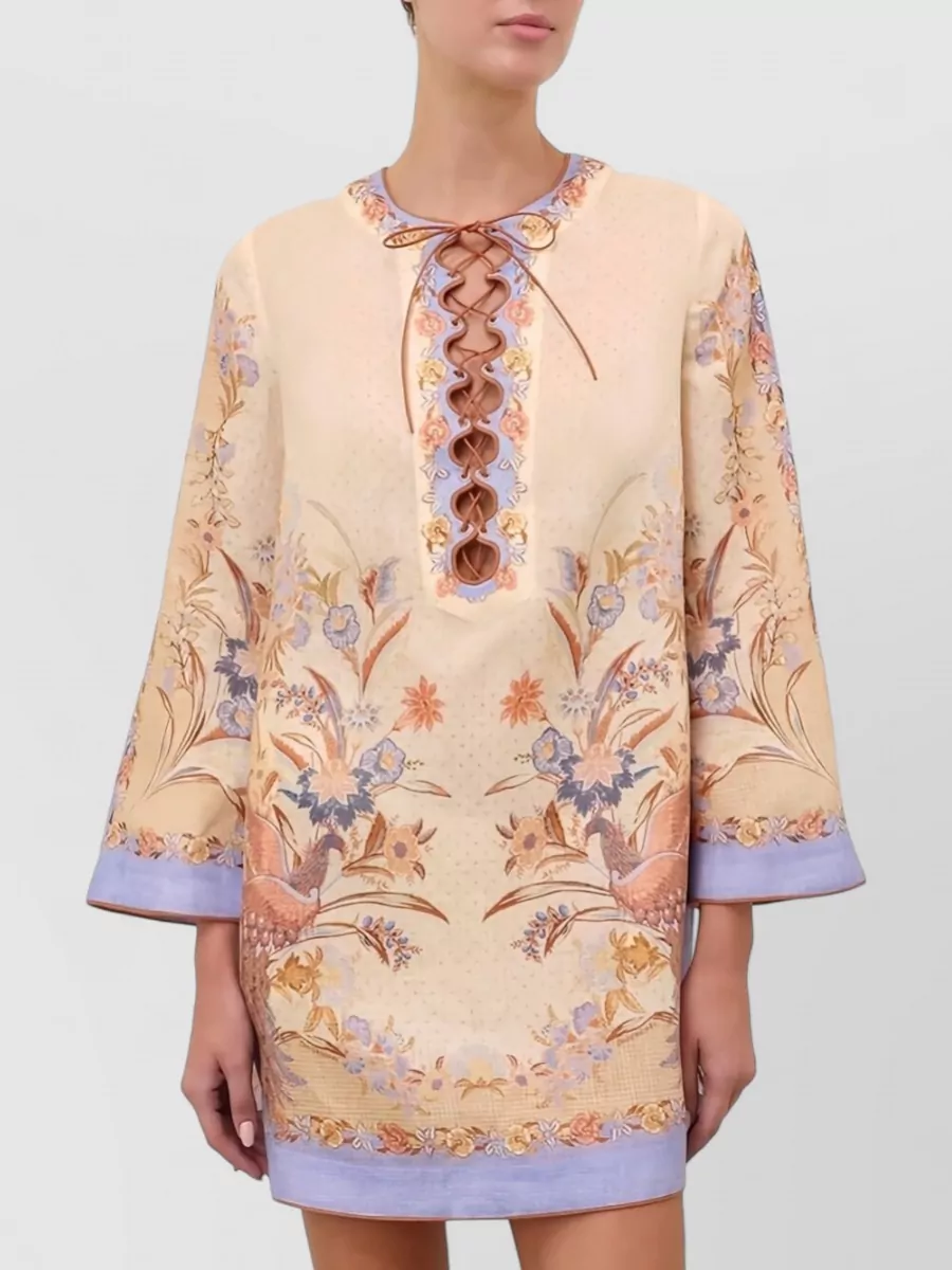 Zimmermann Linen Floral Mini Tunic Dress