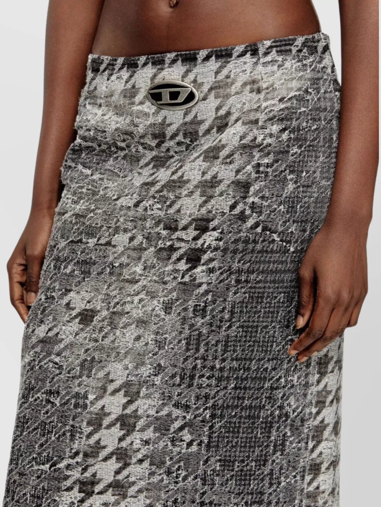 Diesel Houndstooth Midi Skirt Back Slit