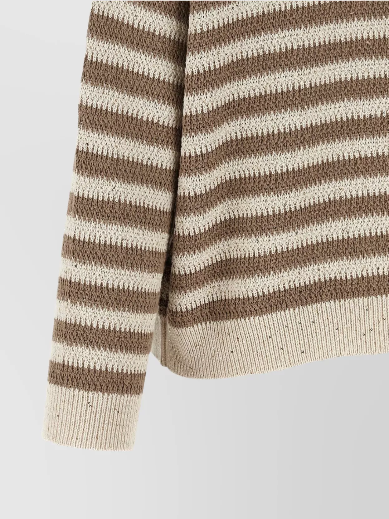 Brunello Cucinelli Sequin-embellished Striped Cotton-blend Sweater In Brown