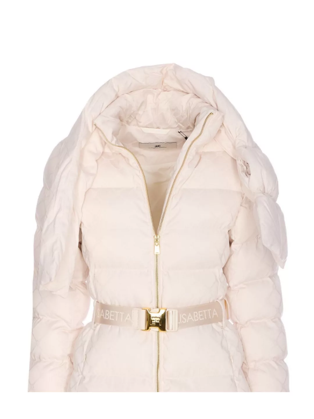 Elisabetta Franchi Long Padded Jacket Removable Bow Detail