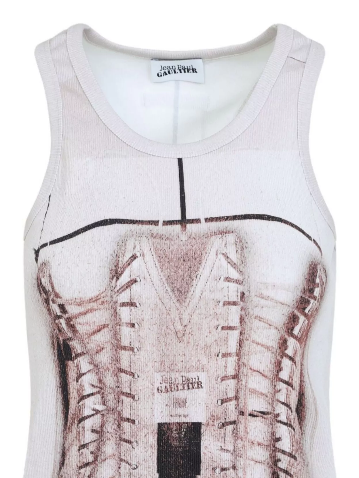 Shop Jean Paul Gaultier Back Belt Loop Graphic Print Cage Top In Neutrals