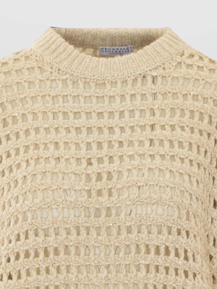 Brunello Cucinelli Sequin-Embellished Open-Knit Wool-Silk Sweater
