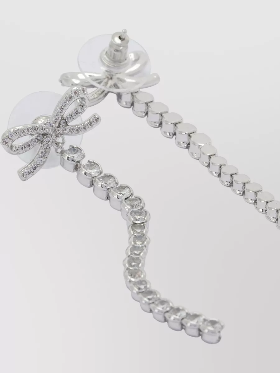 Self-Portrait Crystal-Embellished Bow Drop Earrings