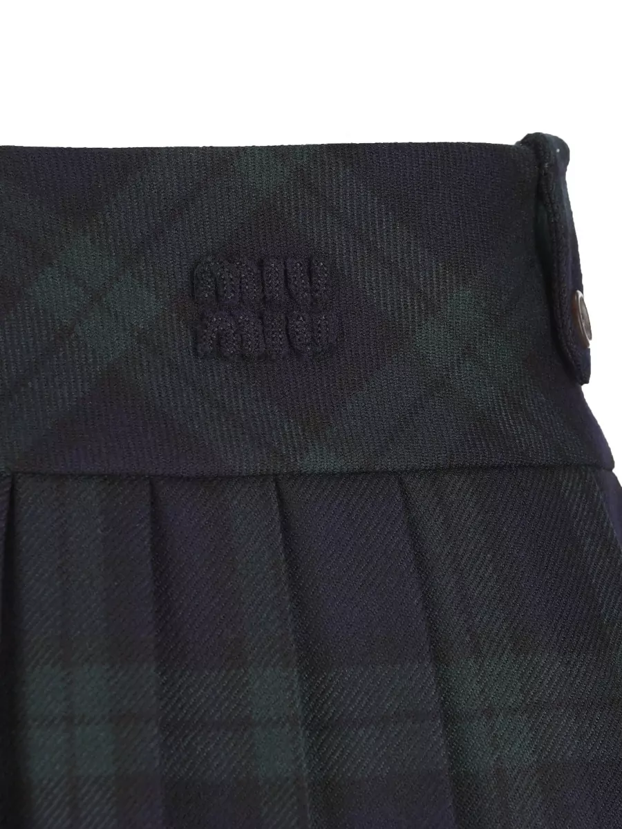 Miu Miu Wool Tartan Pleated Mini Skirt