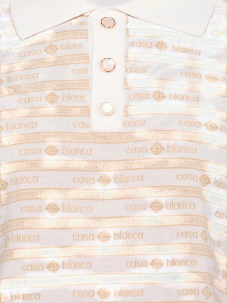 Casablanca Wool Logo-Pattern Short-Sleeve Polo Shirt