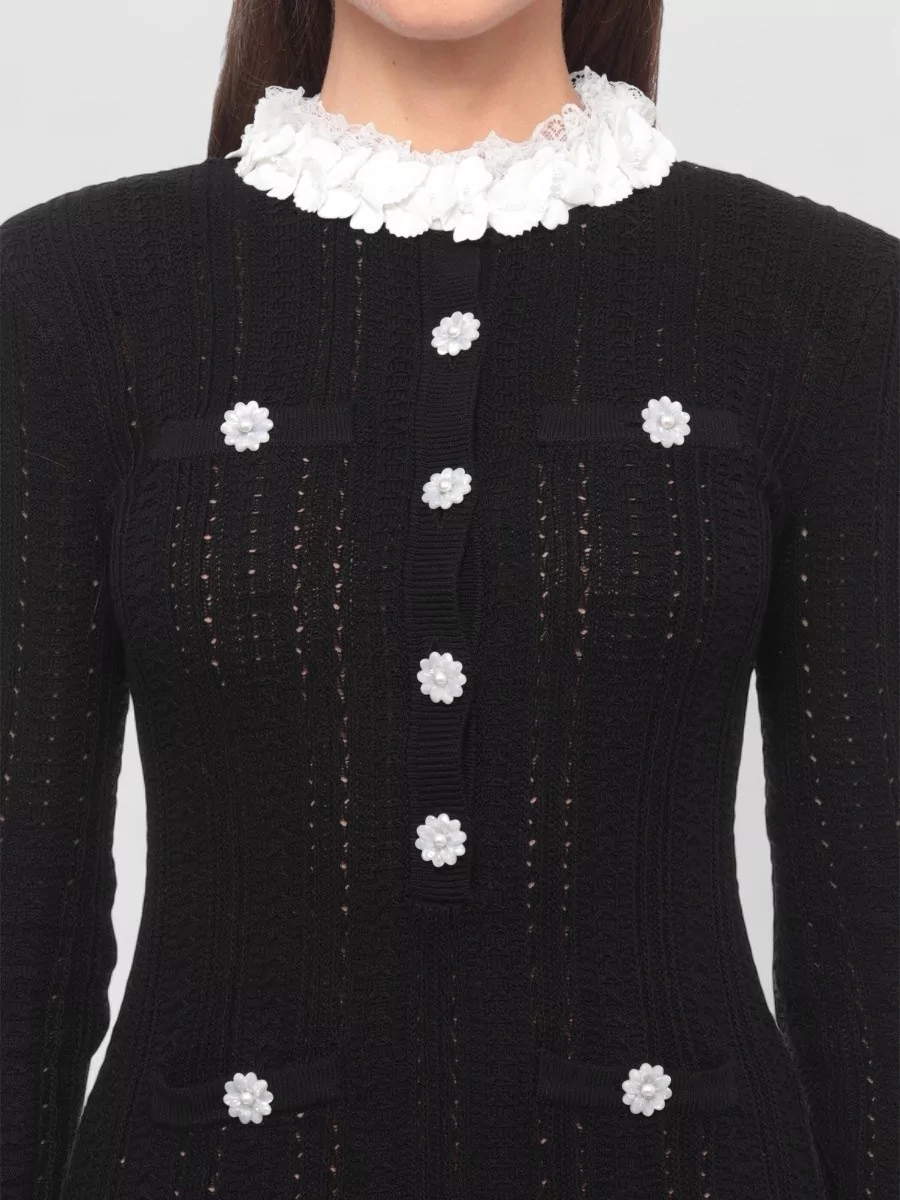 Self-Portrait Cotton Long-Sleeve Mini Dress