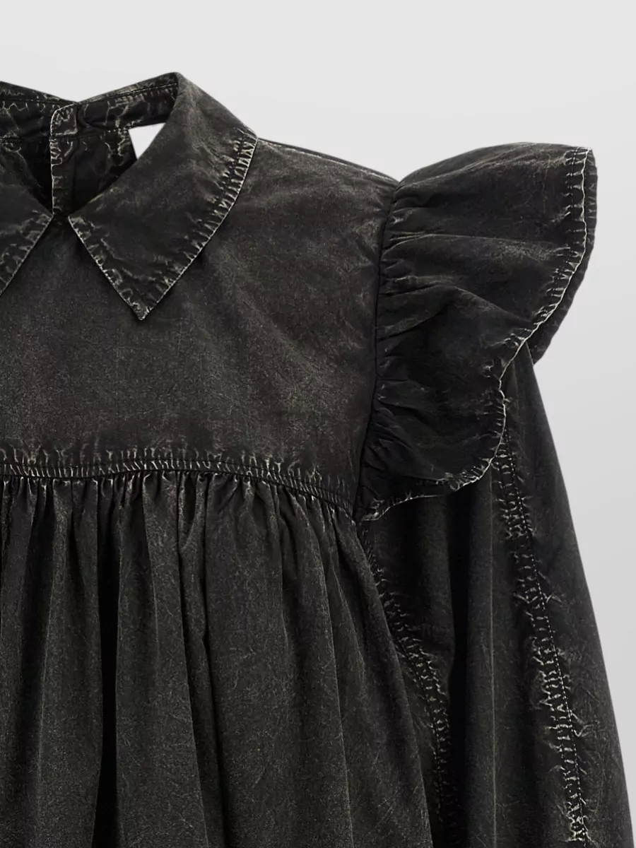 Ganni Mini Shirt Dress Button Detail Gathered Waist