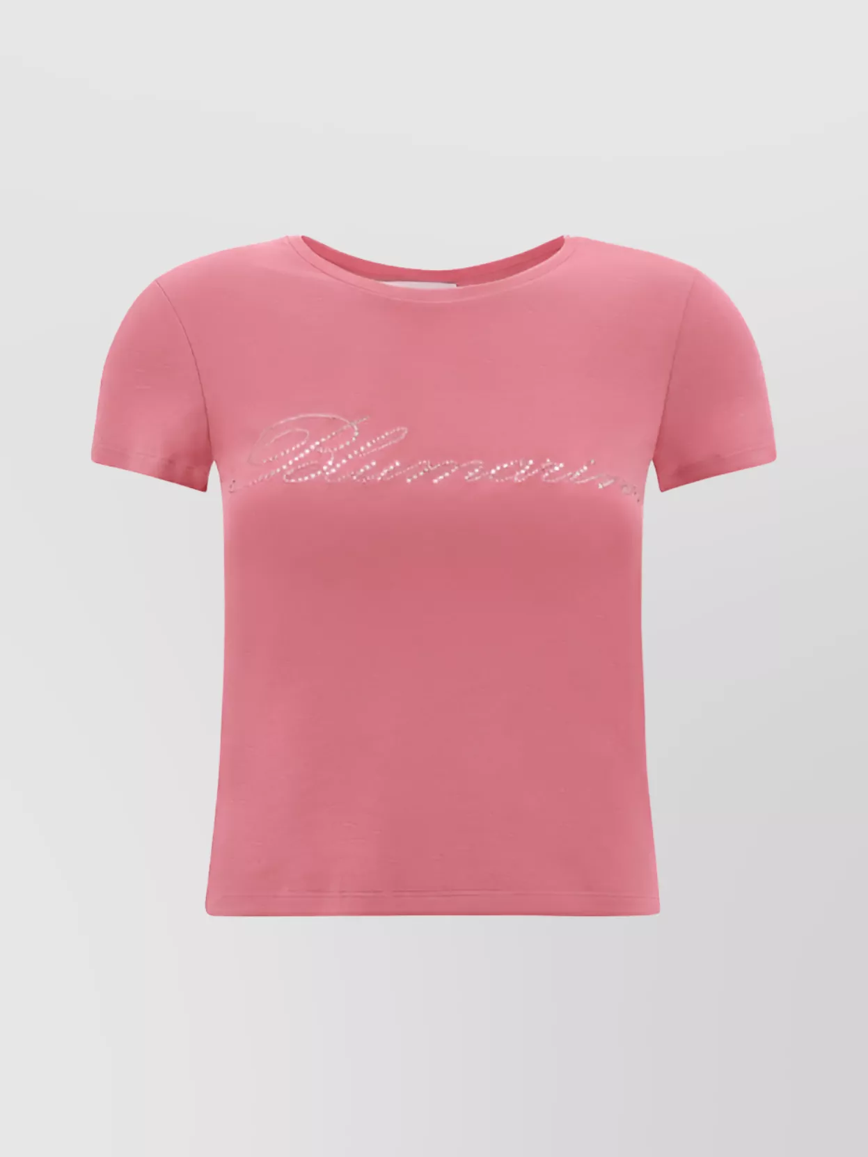 Shop Blumarine Cropped Slim Fit Cotton T-shirt With Rhinestone