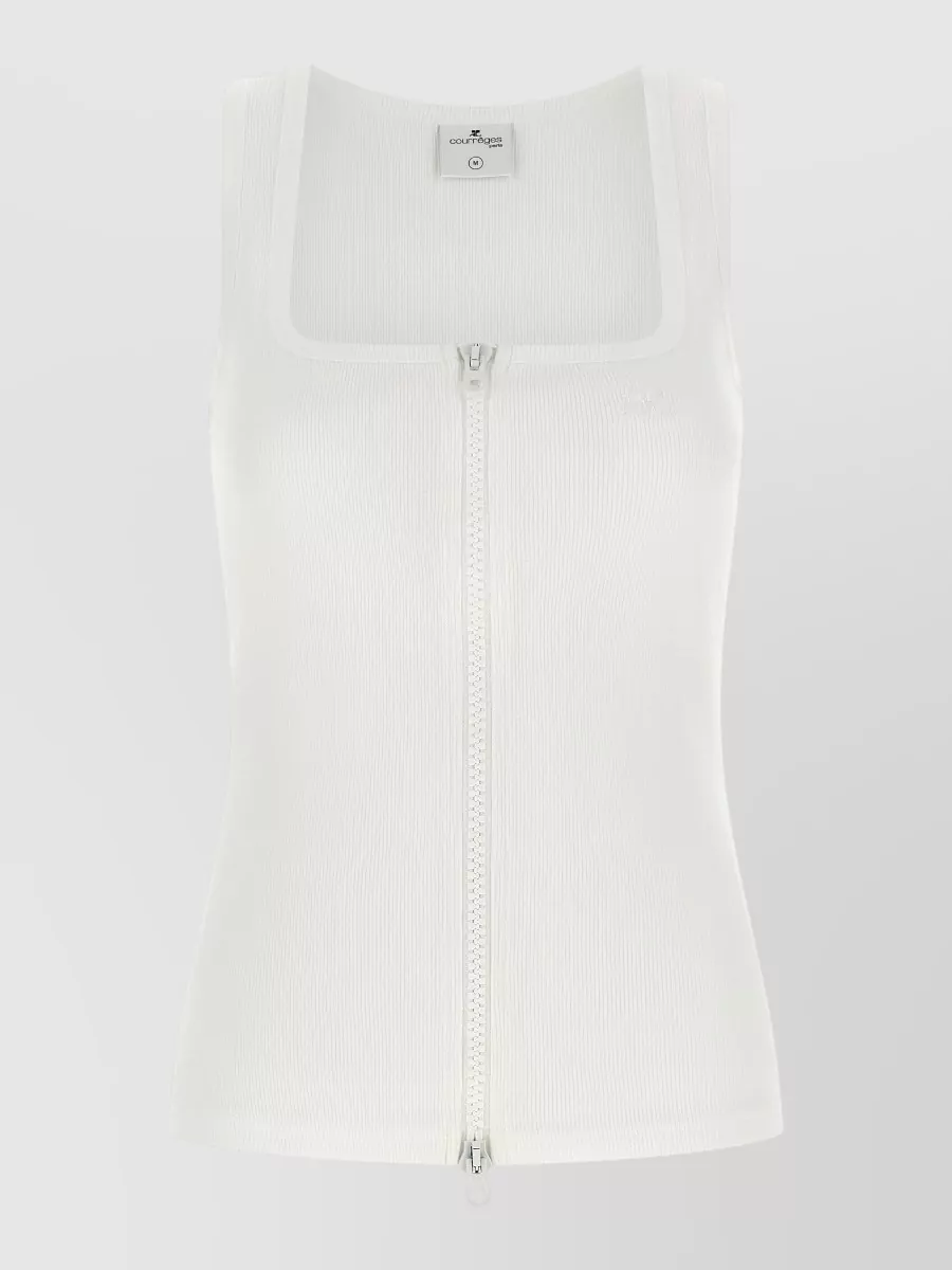 Courrèges ribbed square neck zip-front tank top